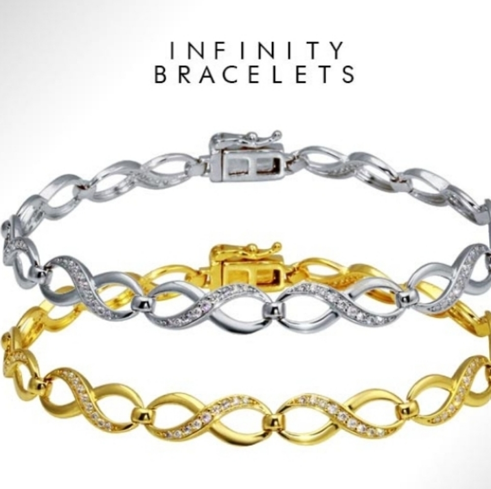 Sterling Silver 925 CZ Infinity Link Bracelet